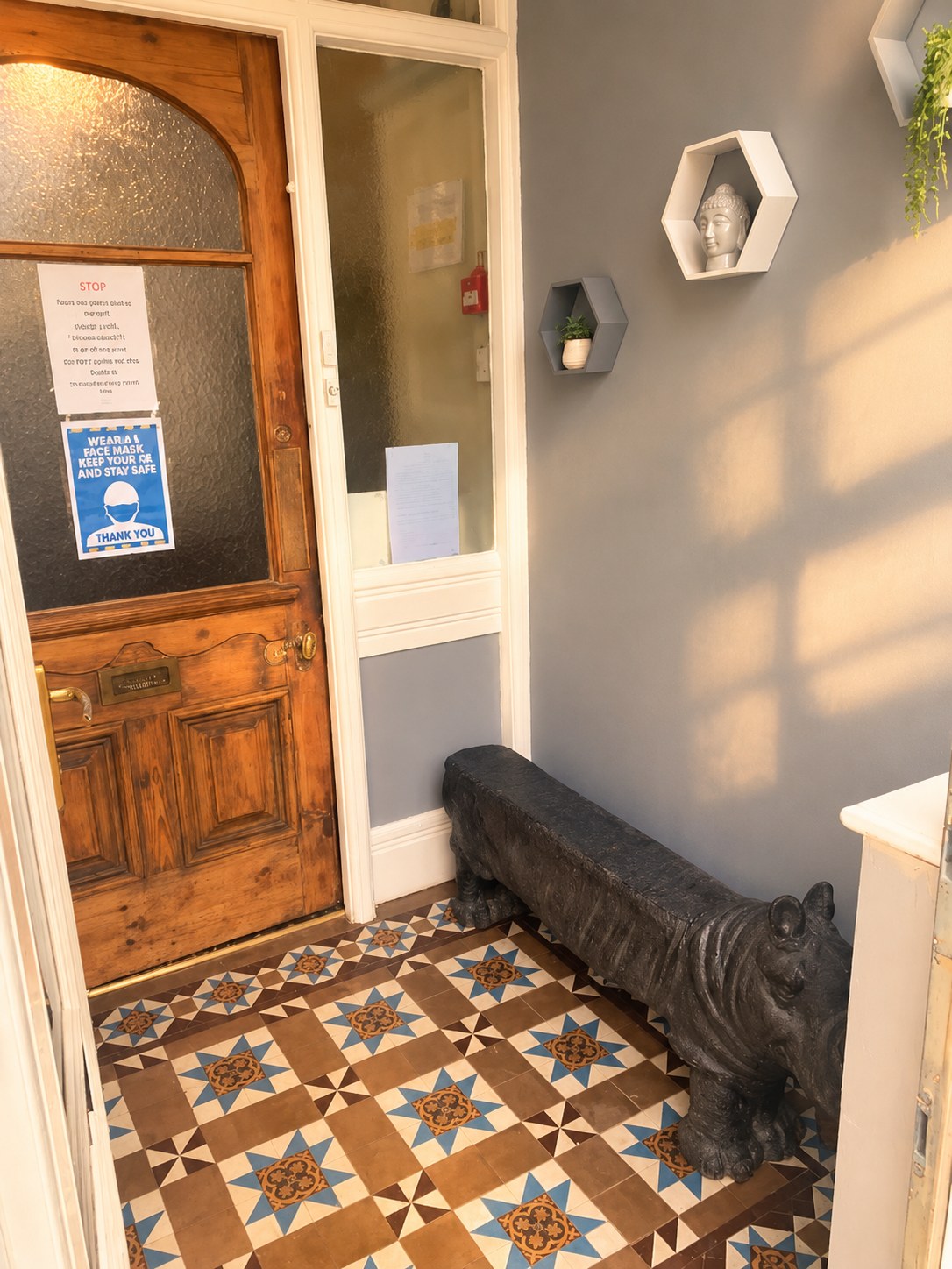 The lodge's welcoming entrance